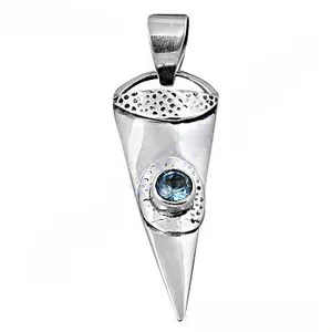 925 Silver Blue <b>Topaz</b> Pendant Necklace Princess Cut Diamond Rhodium Geometric Design Trendy Rose Gold for Women Great Gift Idea - Product Image 2