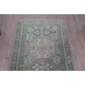 Tapis turc à accents traditionnels, 3,2x6,1 pieds, tapis vintage, tapis en laine verte - Product Image 4