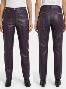 Pantalones de Cuero Genuino de Cintura Alta a la Moda, Unisex, de Pierna Recta, Clásicos, con Cinco Bolsillos, Logotipo Bordado Personalizado - Product Image 2