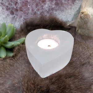 Portavelas de selenita en forma de corazón, pulido, con temática de amor, decoración para el hogar - Product Image 5
