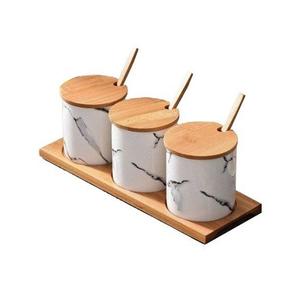 Ensemble de condiments en marbre et en bois de conception merveilleuse avec ensemble de récipients d'épices et d'herbes de cuisine de la plus haute qualité en Inde - Product Image 3