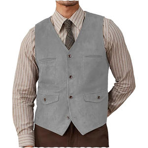 Chaleco de cuero de ante para hombre, chaleco de vaquero informal de un solo pecho, chalecos de cuero de nuevo estilo 2025 hechos a medida de alta calidad - Product Image 3