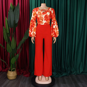 Ensemble deux pièces tendance pour femme grande taille, imprimé africain élégant, en spandex/polyester, taille haute, jambe large, combinaison et robe d'été 2026 - Product Image 4