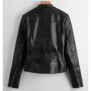 Veste d'hiver en cuir Veste à broderie recadrée pour femmes Vestes en cuir PU avec logo personnalisé pour dames - Product Image 6