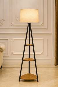 Lampe sur pied en bois avec abat-jour, lampe de nuit en bois sur trépied pour lampe sur trépied décorative moderne en abat-jour en jute brun LED, vente en gros - Product Image 3