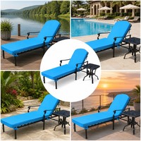Chaise longue moderne en aluminium avec table d'appoint, couleur personnalisable, ensemble de meubles de jardin d'extérieur, chaise noire et coussin bleu