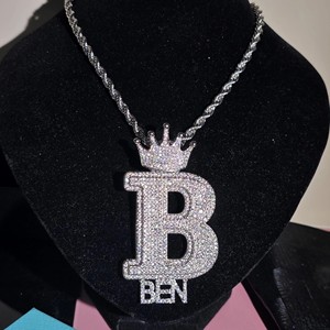 Bijoux hip hop pendentif lettre personnalisé glacé pour hommes en argent sterling 925 VVS Moissanite diamant numéro nom logo initial pendentif - Product Image 3