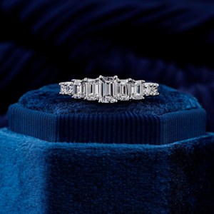 Emerald <b>Cubic</b> <b>Zirconia</b> Eternity Band Lab Created Side Stone Round CZ Band 925 Silver Emerald Round Stackable Band - Product Image 1