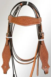 Western Bridle Horse Tack Barred Leather Trail Pleasure avec rênes Headstall Collier de poitrine par marque - Product Image 3