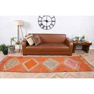 Alfombra Turca Vintage Herki Runner de 2.9x10 pies, Alfombra Naranja del Suroeste de Estados Unidos, de Lana - Product Image 1