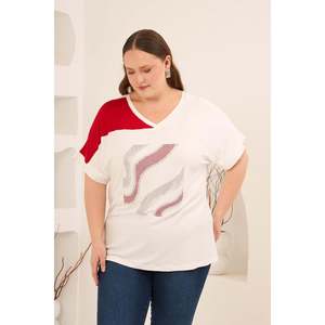 T-shirt imprimé pierre grande taille orné, écru rouge - Product Image 4