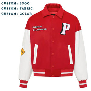 Veste universitaire Letterman d'université personnalisée pour hommes, polaire rouge, manches en cuir véritable, patchs en chenille de haute qualité, vestes pour hommes - Product Image 2