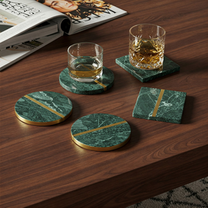 Posavasos de Mármol Verde Hechos a Mano con Detalles en Latón, Diseño Impermeable y Duradero, Vajilla Elegante, Vendedor Verificado, Precios al por Mayor - Product Image 2