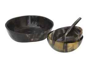 Bol à salade en corne de buffle naturelle de qualité supérieure, fait à la main, avec finition de bordure sculptée à la main pour un emballage cadeau exclusif - Product Image 2