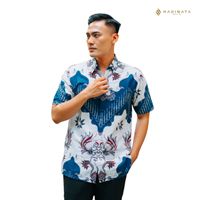 Kemeja Pria Lengan Pendek Batik Kasual Formal Premium 100% Katun 50s Bermotif Cetak Digital dengan Pola Indonesia Abadi ID