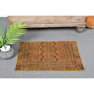 Auténtica Alfombra Turca Vintage de 1.6 x 2.5 pies, Diseño de Patchwork Marrón Naranja, Clásica, de Gran Tamaño, Tejido Plano de Lana, Ecológica, de Látex - Product Image 3