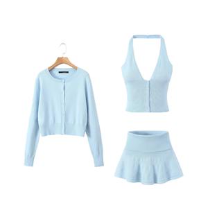 Traje de 3 piezas de punto ajustado informal, traje de mujer con una camisola, un cárdigan y una falda, nuevo conjunto de moda de otoño 2024 para mujer - Product Image 2