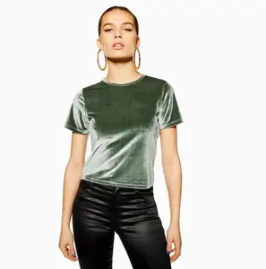 2024 Wholesale Velour Women's Crew Neck Velvet Top Short Sleeve T-Shirt T Regular Vintage T Shirt Custom Logo Velour T Shirt