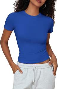 T-shirt élégant pour femme, tricot doux, toucher lisse, respirant, texture aérée, extensible, confort quotidien, forme moderne, frais d'été - Product Image 2