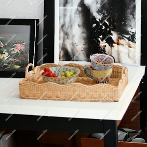 Multipurpose Rattan Handmade Rectangular Storage <b>Baskets</b> <b>With</b> <b>Lid</b> Handcrafted <b>Wicker</b> Wine <b>Basket</b> Tray for Bar Accessories - Product Image 3