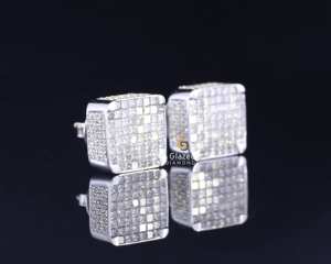 <b>Square</b> Shape 10Kt White Gold Stud <b>Earrings</b> for Unisex Adorn with Cut VVs Clarity Lab Grown <b>Diamonds</b> 2 TCW Rhodium Plated Trendy - Product Image 2