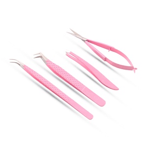 Color <b>Pink</b> Volume Semi Curved and Spring Scissor Stainless Steel Eyelash & Eyebrow Tweezers Custom Logo - Product Image 2