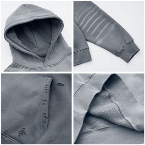 Sweat-shirt oversize streetwear pour homme, effet usé, 350 g/m², 100 % coton, impression en relief personnalisée, coupe classique, fermeture éclair, col en V - Product Image 6