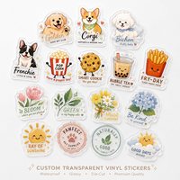 Étiquette d'emballage en vinyle transparent de haute qualité, imperméable, avec logo de marque, autocollant transparent en PVC BOPP, personnalisé, mignon, en forme de cercle, dessin animé