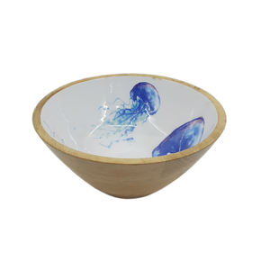 Bol de fruits imprimé en émail de forme ronde en bois fini marron pour table maison et hôtels nourriture et collations bol de service fait à la main - Product Image 1