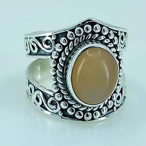 Navya <b>Craft</b> 925 Solid Sterling Silver Peach Moonstone Handmade Women's <b>Ring</b> 14K IGI Certified Sizes 4 13 (US) for Everyday Wear - Product Image 6