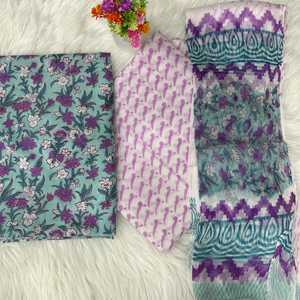 Trajes Salwar Kameez de Algodón Estampados a Mano Sin Coser con Dupatta de Chifón, Traje Indio para Mujer, Traje de Algodón Sin Coser - Product Image 3