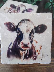 Sous-verres en marbre motif vache style ferme, décoration de table rustique, accent de maison de campagne - Product Image 4