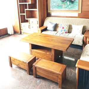 Tabouret relevable en teck au design classique moderne sud-ouest pour salon, chambre à coucher, hôtel - Product Image 3