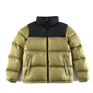 Chaqueta acolchada transpirable impermeable de lona con cuello levantado para hombre con bordado de letras y diseño de retazos - Product Image 5