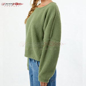 <b>Women's</b> Winter Sherpa Fleece Sweatshirt Loose Design and Drop Shoulder Style Printed Woven Fabric for Autumn - Product Image 3