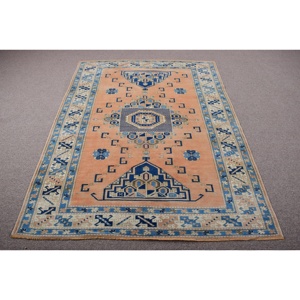 Alfombra Turca de 5,2x6,9 pies, Alfombra Vintage, Alfombra de Lana con Puntos Azules - Product Image 1