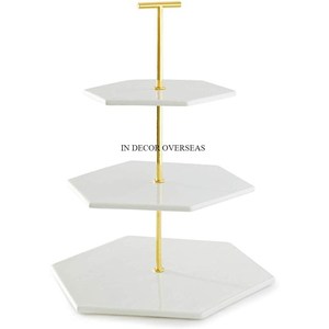 แท่นวางเค้กสุดหรูลายหินอ่อนสีขาวชุบทองสำหรับงานแต่งงาน - Product Image 2