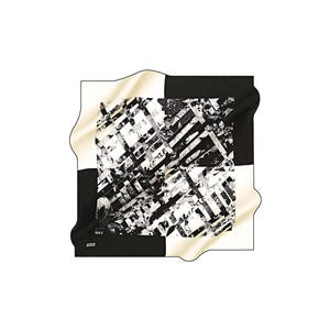 Designer Satin Scarf with Geometric Dot Pattern Black and White Square - Product Image 1