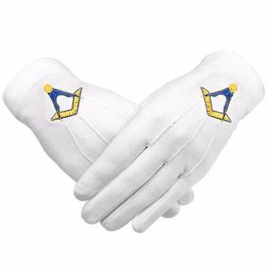 Guantes masónicos de algodón con bordado de maestro pasante Blanco - Product Image 6
