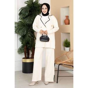 ชุด2ชิ้นชุดฮิญาบกระดุมสองแถวเย็บต่อ ecru - Product Image 3