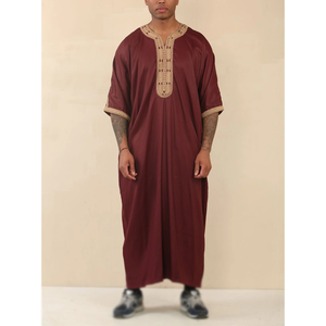 Venta al por mayor modesto islámico Thobe hombres verano marroquí Maxi manga larga transpirable ligero musulmán Jubba vestido envío rápido - Product Image 4