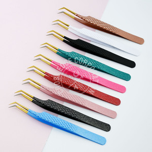 แหนบปลายขนตาสำหรับต่อขนตาปลอม45องศาทำจากสแตนเลสใช้สำหรับการต่อขนตาเพิ่มวอลลุ่มโลโก้ตามสั่ง - Product Image 5