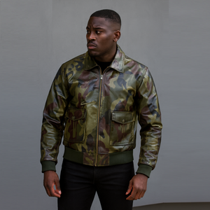 Veste bomber en cuir fin pour homme, style vêtements d'extérieur, poches zippées, manteau d'automne et d'hiver, veste en cuir véritable pour homme - Product Image 1