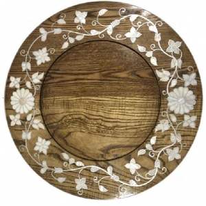 La bandeja de servicio de forma redonda más vendida más exigente, bandeja decorativa con incrustaciones de madera Natural/fregona, decoración del hogar, bandeja de servicio de Ramadán Eid - Product Image 3
