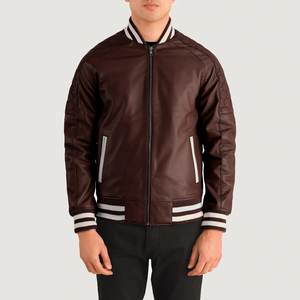 New Winter Collection Private <b>Logo</b> Sleeves Design Men Varsity Jacket OEM Pascal Maroon Leather Varsity Jacket for Men - Product Image 4