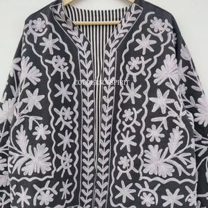 Women's Open Front Free Size Cotton Breathable Eco-Friendly Boho Style Suzani Embroidered <b>Kimono</b> Handmade Spring/Winter <b>Jacket</b> - Product Image 4