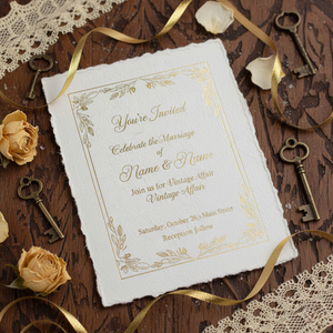 Carte d'invitation en papier de coton fait main à bords festonnés 250 g/m², cartes de mariage, cartes d'anniversaire, belles, uniques, OEM, vente en gros - Product Image 2