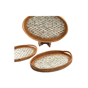 Bandeja redonda con incrustaciones de mosaico, productos de buena calidad, color blanco perla madre - Product Image 4