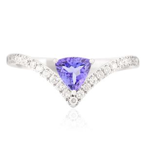 100% Naturel Tanzanite Diamant Chevron Anneau 14k Solide Or Blanc Unique À La Mode Belle Conception À La Main Bijoux En Gros - Product Image 1