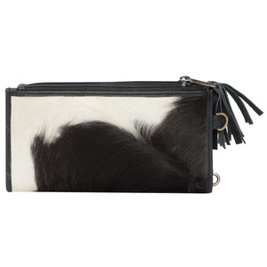 Cuir de vachette de luxe fermeture à glissière bouton bracelet portefeuille Logo personnalisé gland décoration Style sac à main doublure en polyester noir blanc - Product Image 3